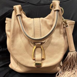 GILI Blush Pebbled Leather Shoulder Bag w/ Tassel